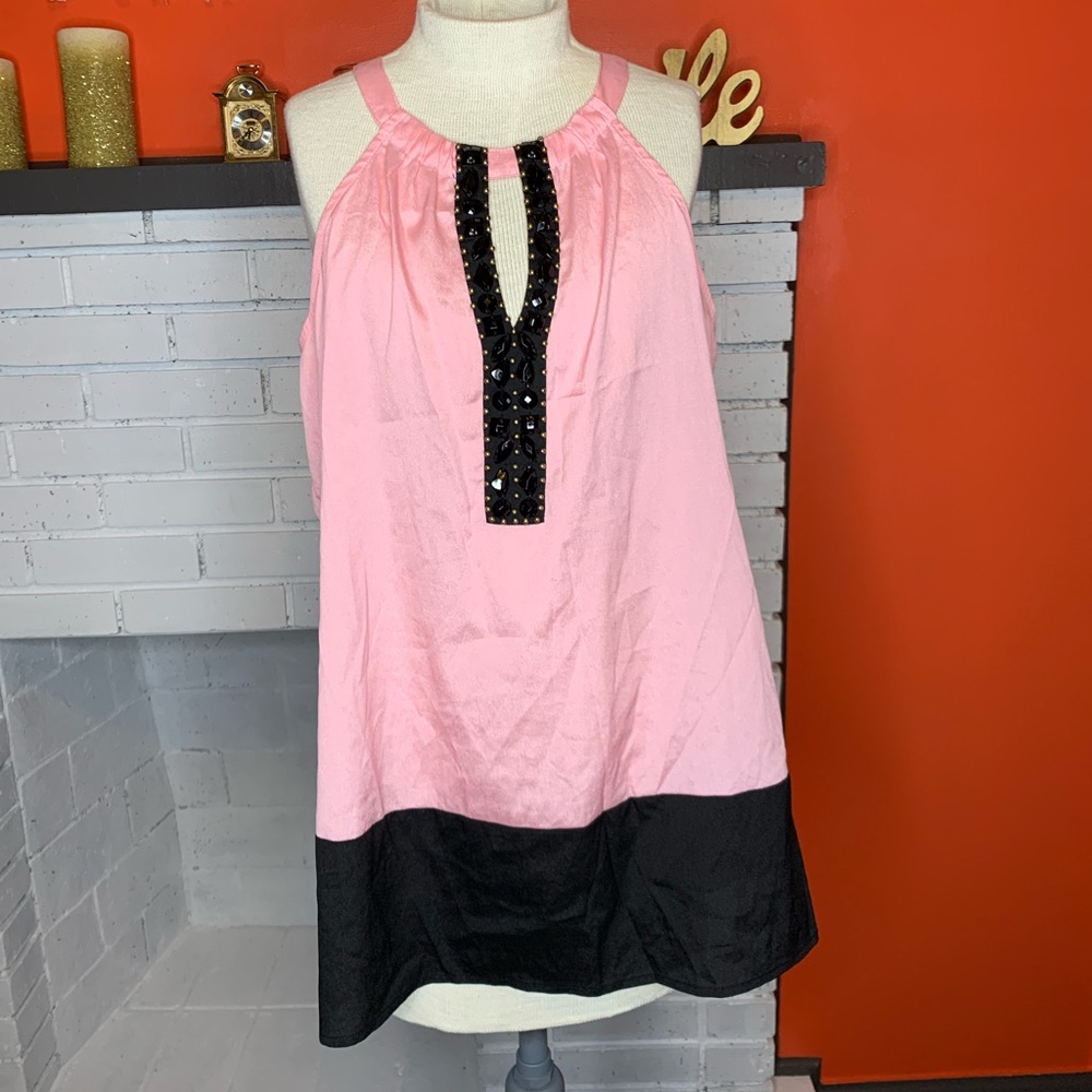 New York & Company Pink and Black Tank Top